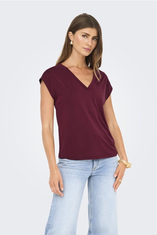 ONLFREE LIFE S/S MOD.V-NECK TOP JRS 15287041 Tawny Port